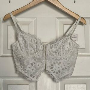 Anthropologie White Eyelet Lace Bustier Crop Top